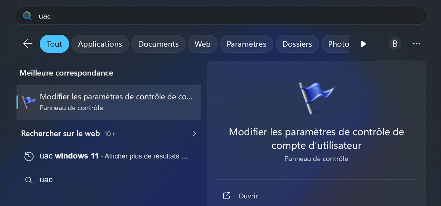commencer la recherche dans le menu